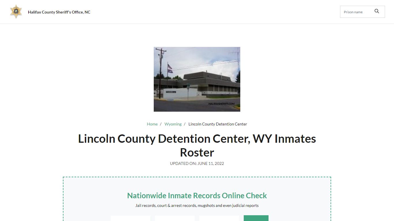 Lincoln County Detention Center, WY Jail Roster, Name Search